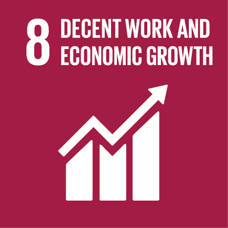 Icon and Link to the United Nations sustainable development goal page for Decent Work and Economic Growth