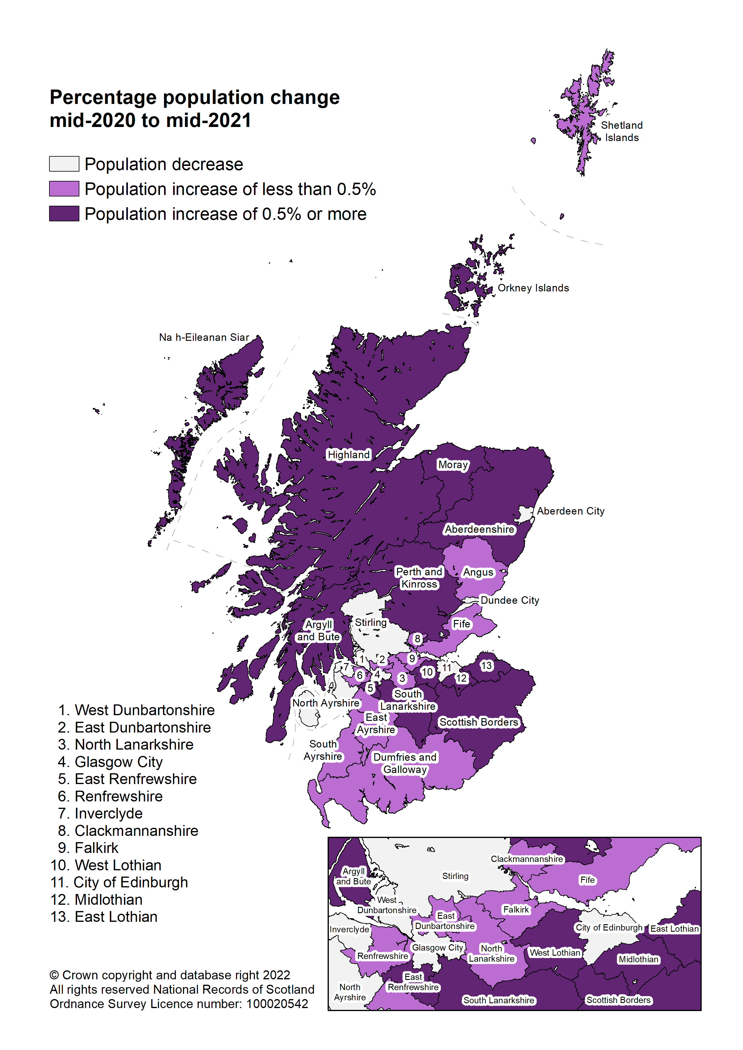 Scotland's Population Indicator - Map of population change by council area - 2022