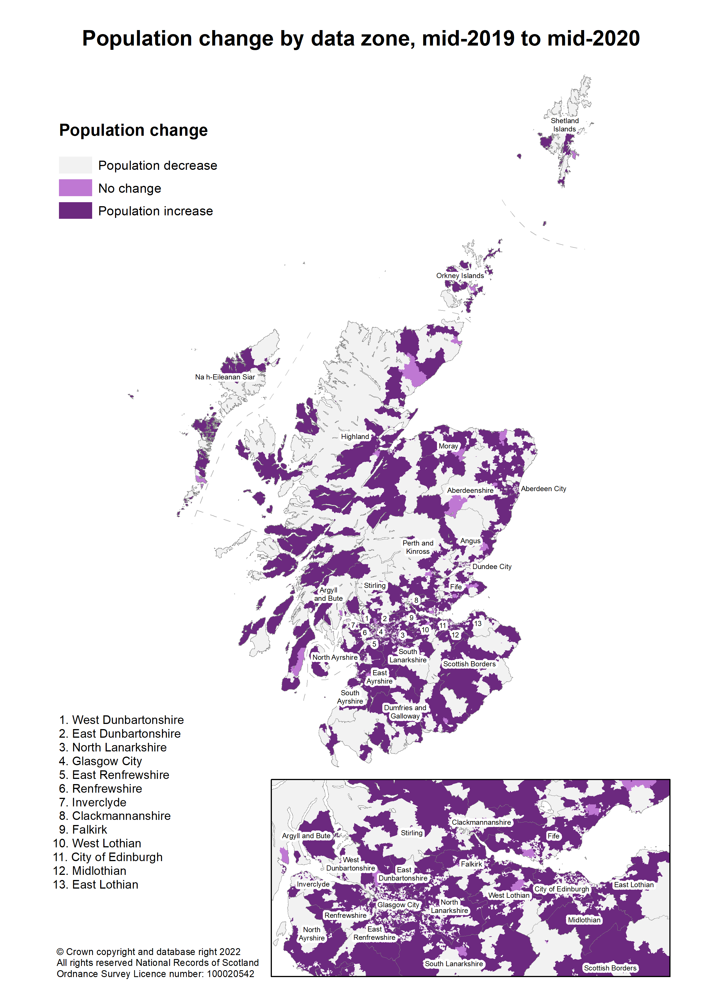 Scotland's Population Indicator - Map of population change by data zone - 2022